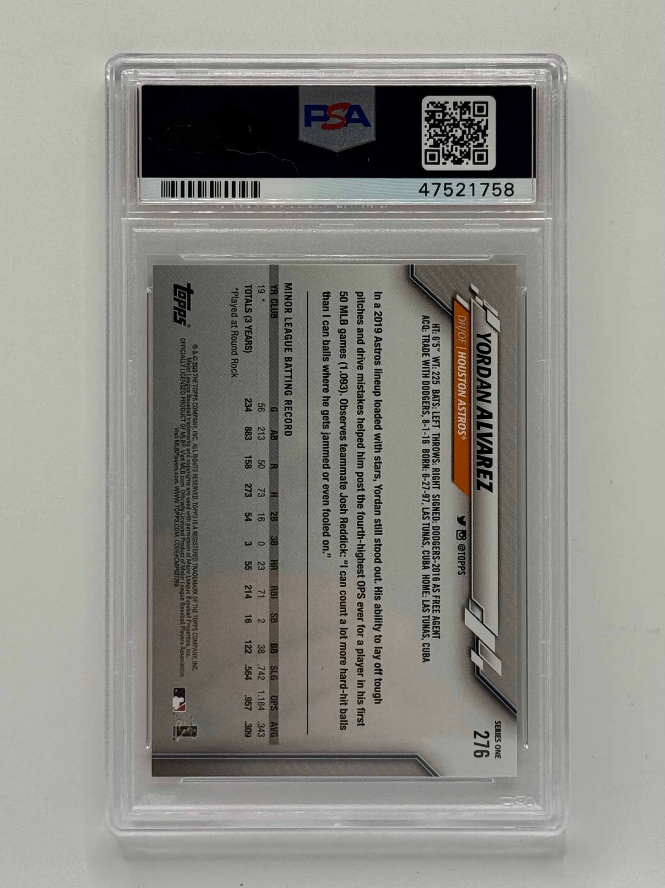Yordan Alvarez - 2020 Topps Rookie Card #276 - PSA 9