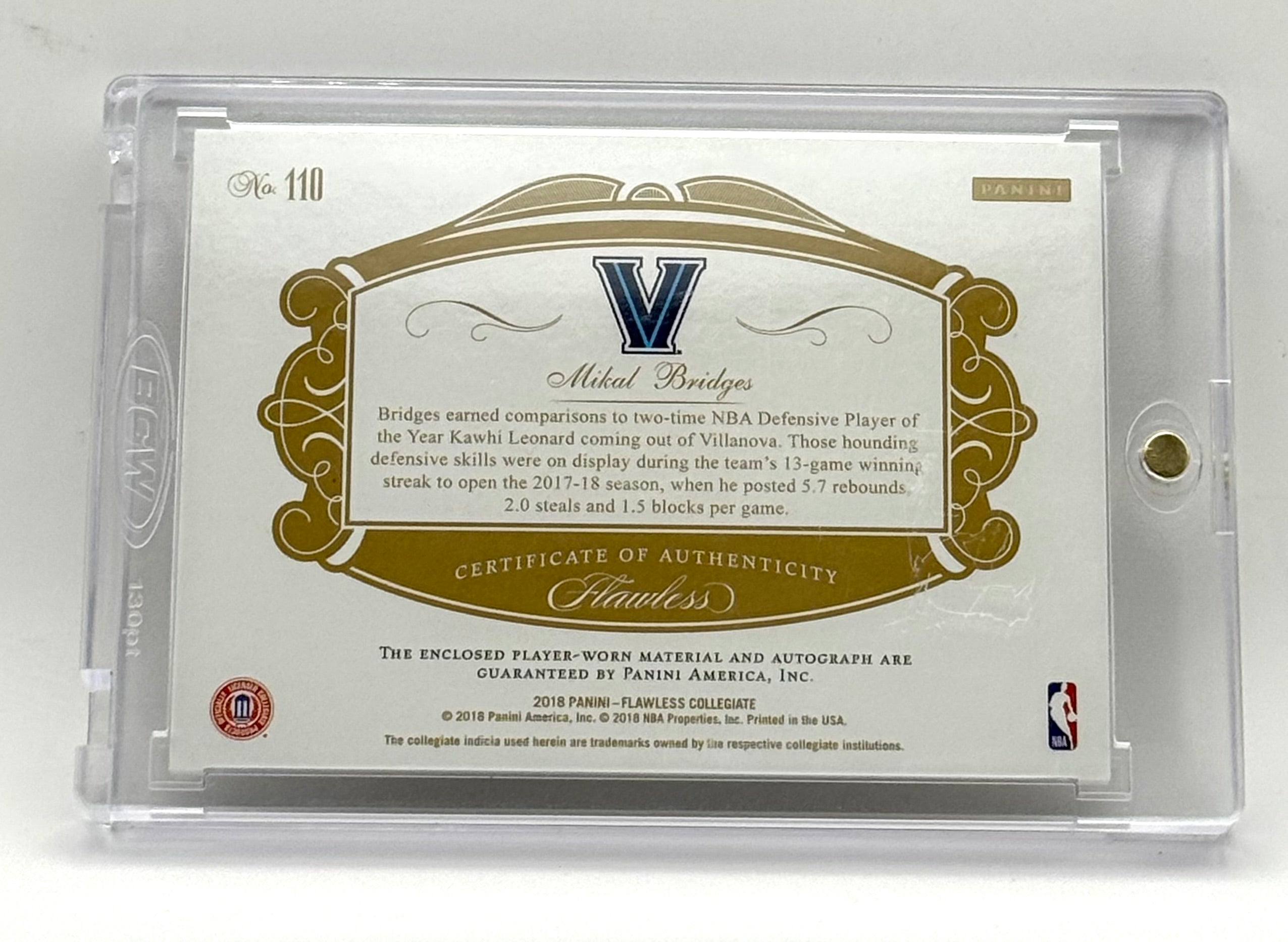 Mikal Bridges - 2018 Panini Flawless Collegiate Relic Auto /25 No. 110
