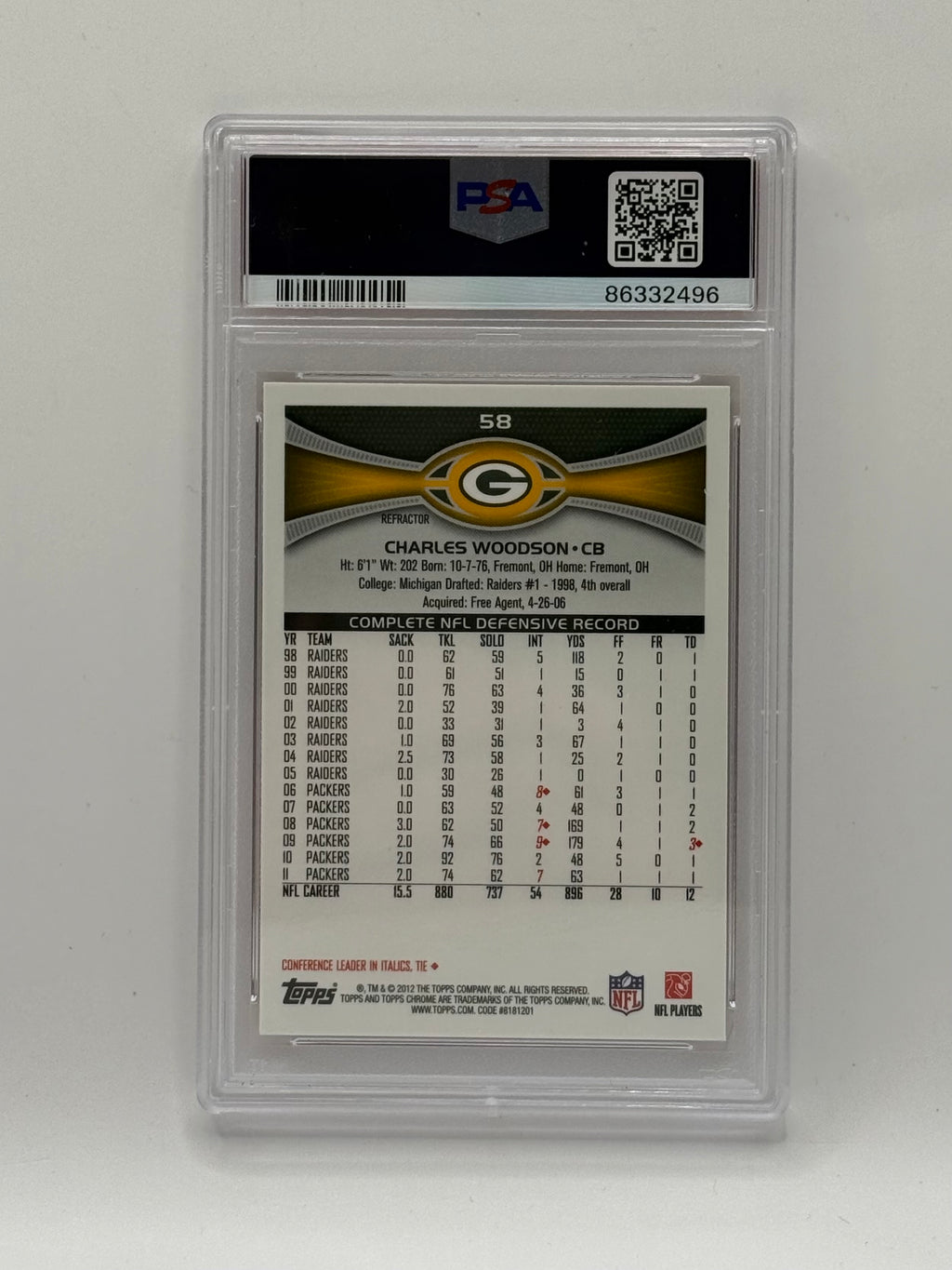 Charles Woodson - 2012 Topps Chrome Orange Refractor - PSA 10