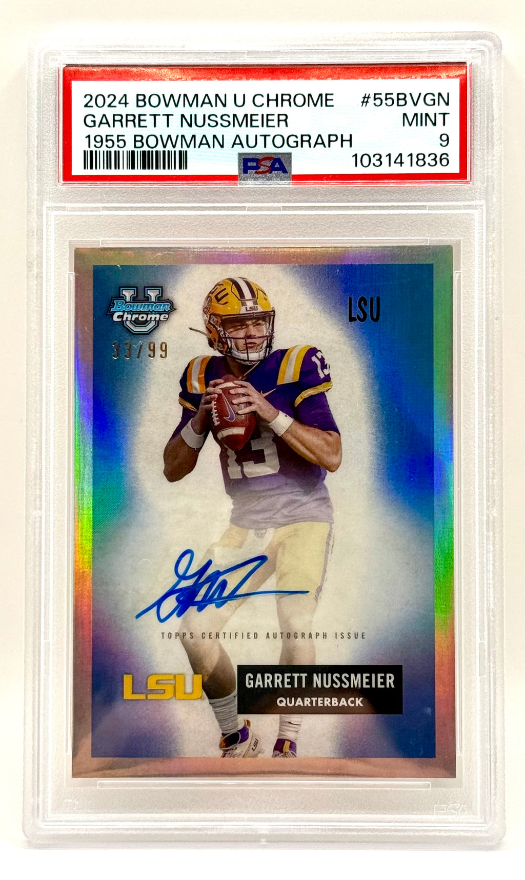 Garrett Nussmeier - 2024 Bowman U Chrome '55 Bowman #55BVGN /99 - PSA 9 MINT