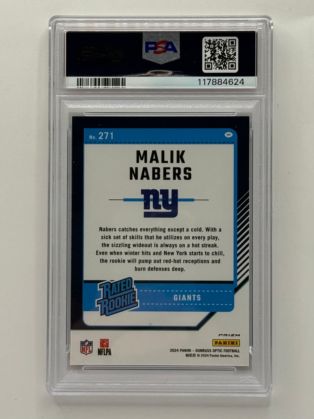 Malik Nabers - 2024 Donruss Optic Blue Hyper Rookie Card #271 - PSA 10