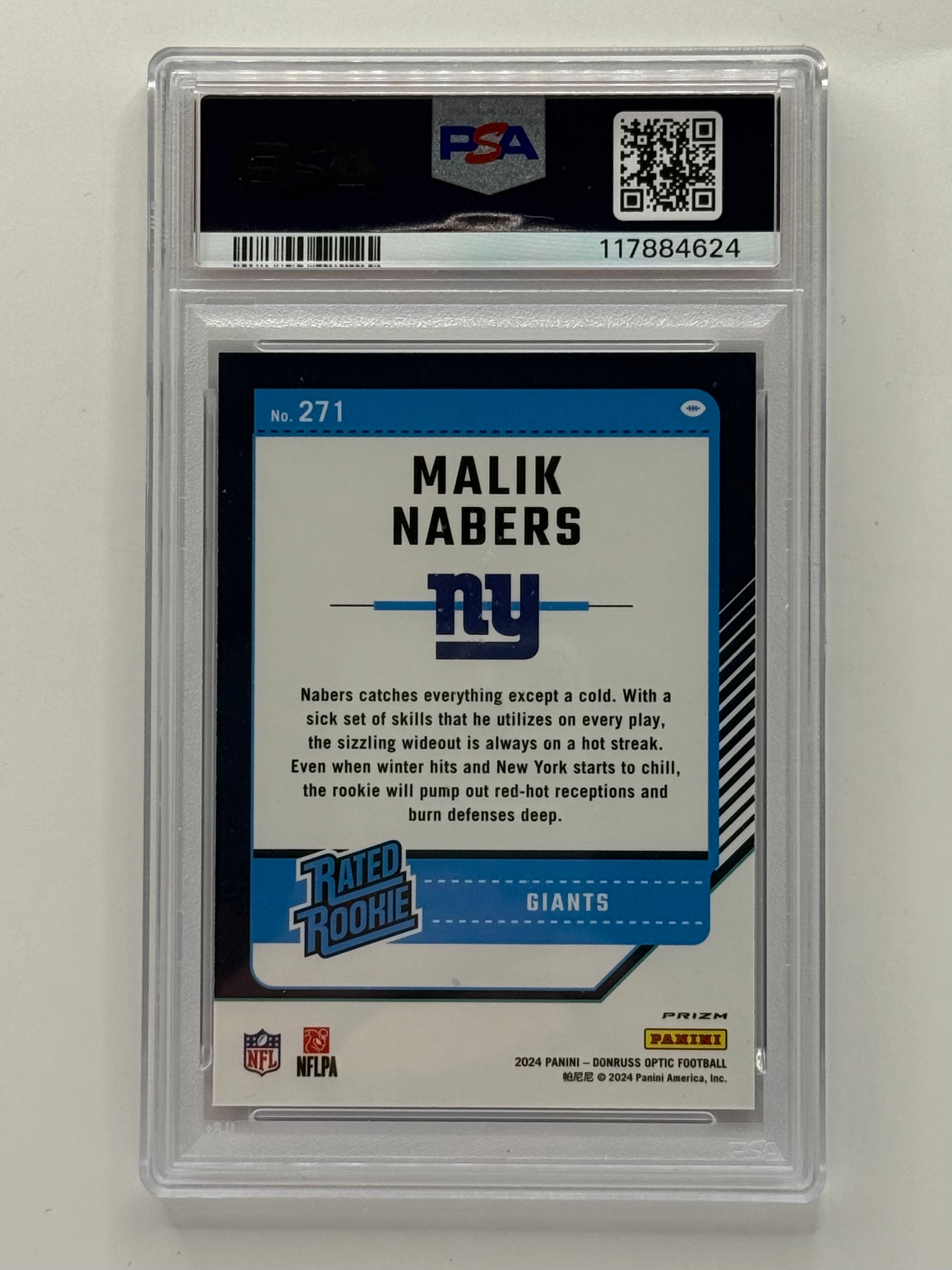 Malik Nabers - 2024 Donruss Optic Blue Hyper Rookie Card #271 - PSA 10