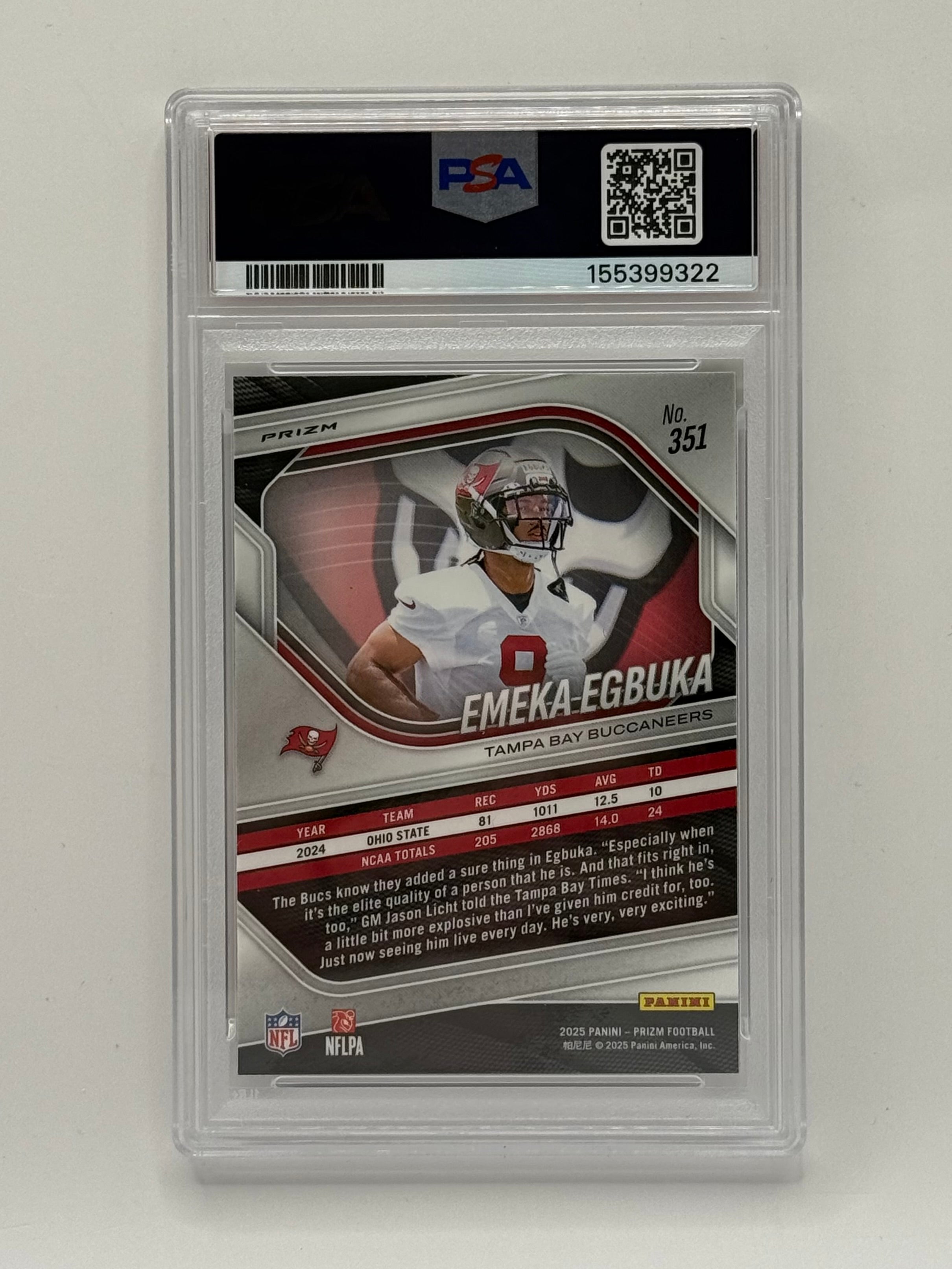 Emeka Egbuka - 2025 Lazer Prizm Rookie Card #351 - PSA 10