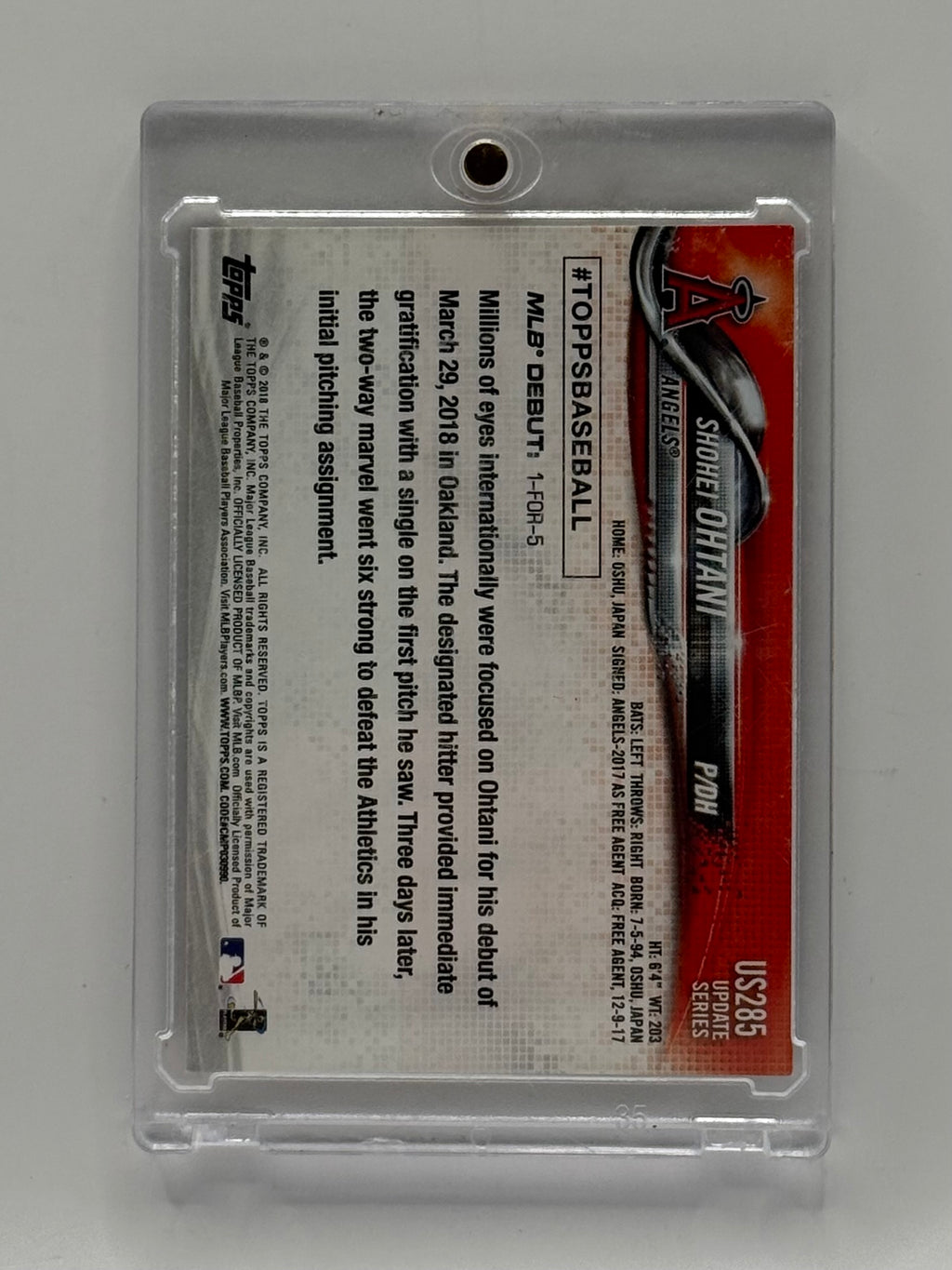 Shohei Ohtani - 2018 Topps Update #US285 Rookie Card