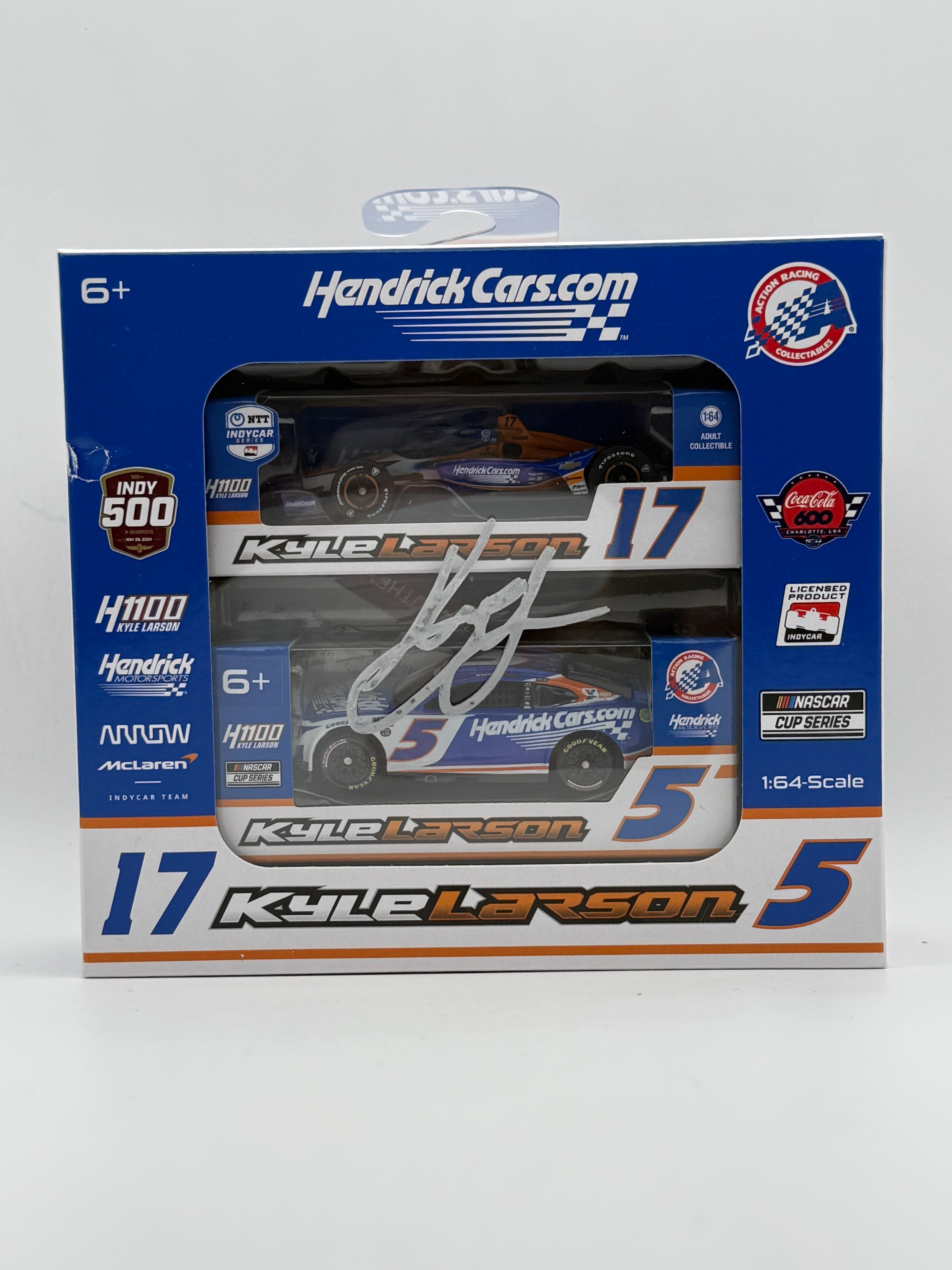 Kyle Larson - 2025 Indianapolis 500 LE Signed Auto 1/64 Diecast Car Set - Larson COA