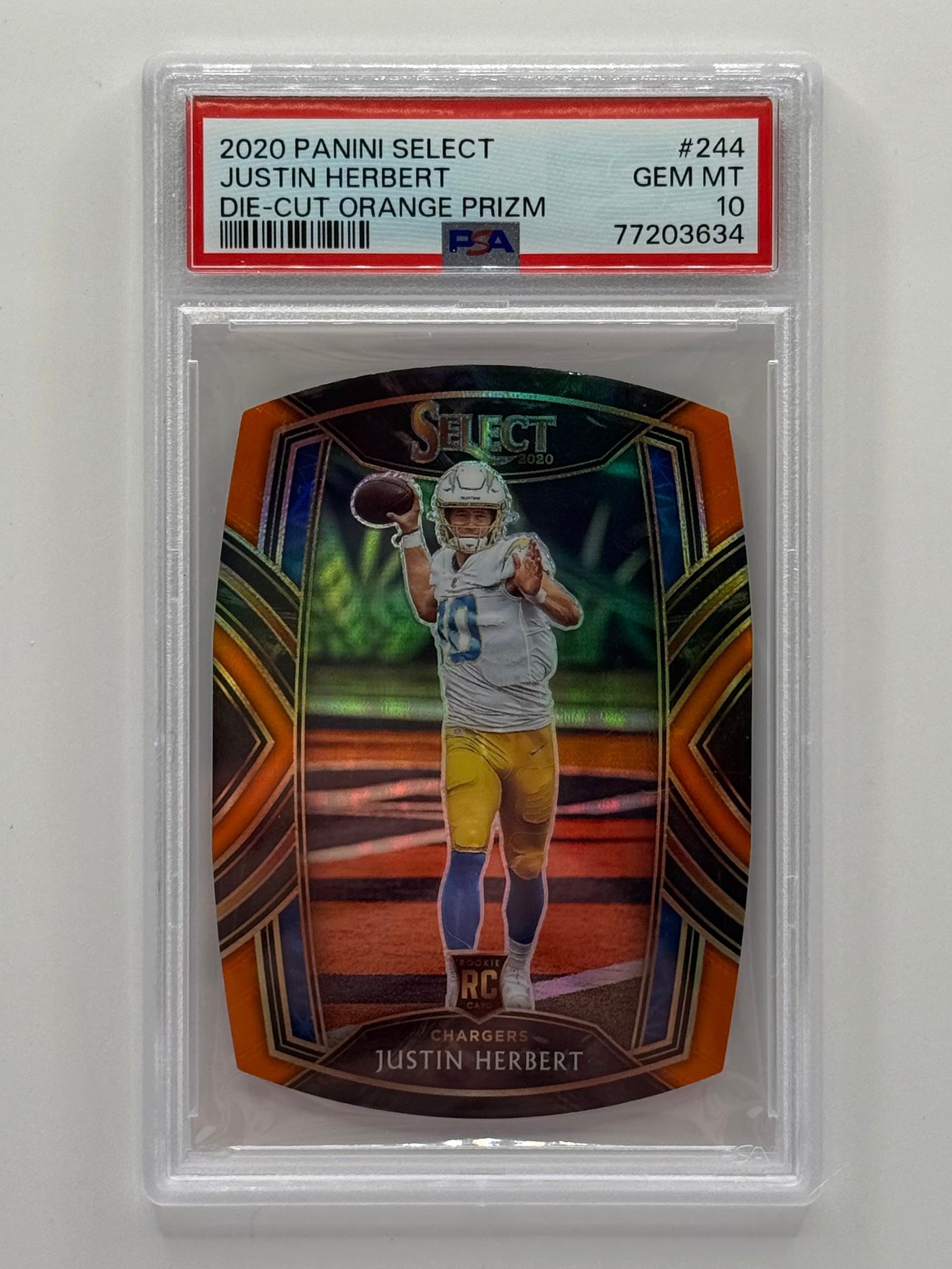 Justin Herbert - 2020 Panini Select Die-Cut Orange Prizm RC #244 - PSA 10