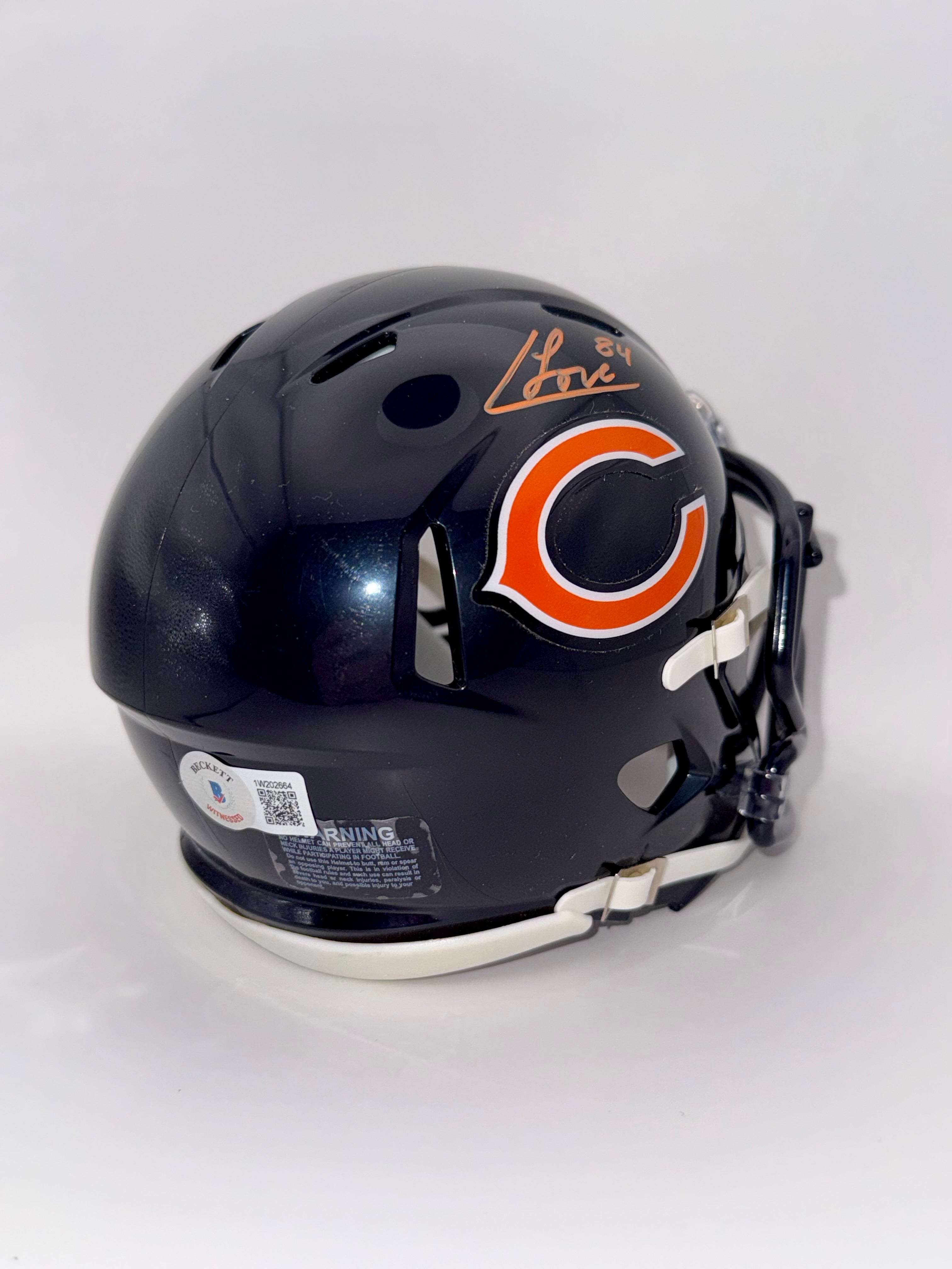 Colston Loveland - Signed Chicago Bears Blue Mini Helmet Orange Ink - Beckett COA
