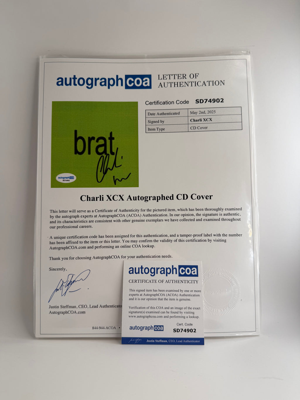 Charli XCX - Signed Custom Framed Brat CD Insert - ACOA