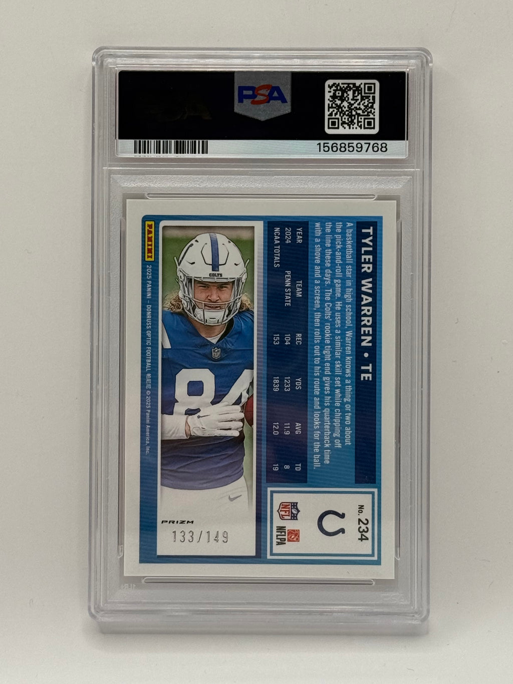 Tyler Warren - 2025 Donruss Optic Red /149 Rookie Card #234 - PSA 10