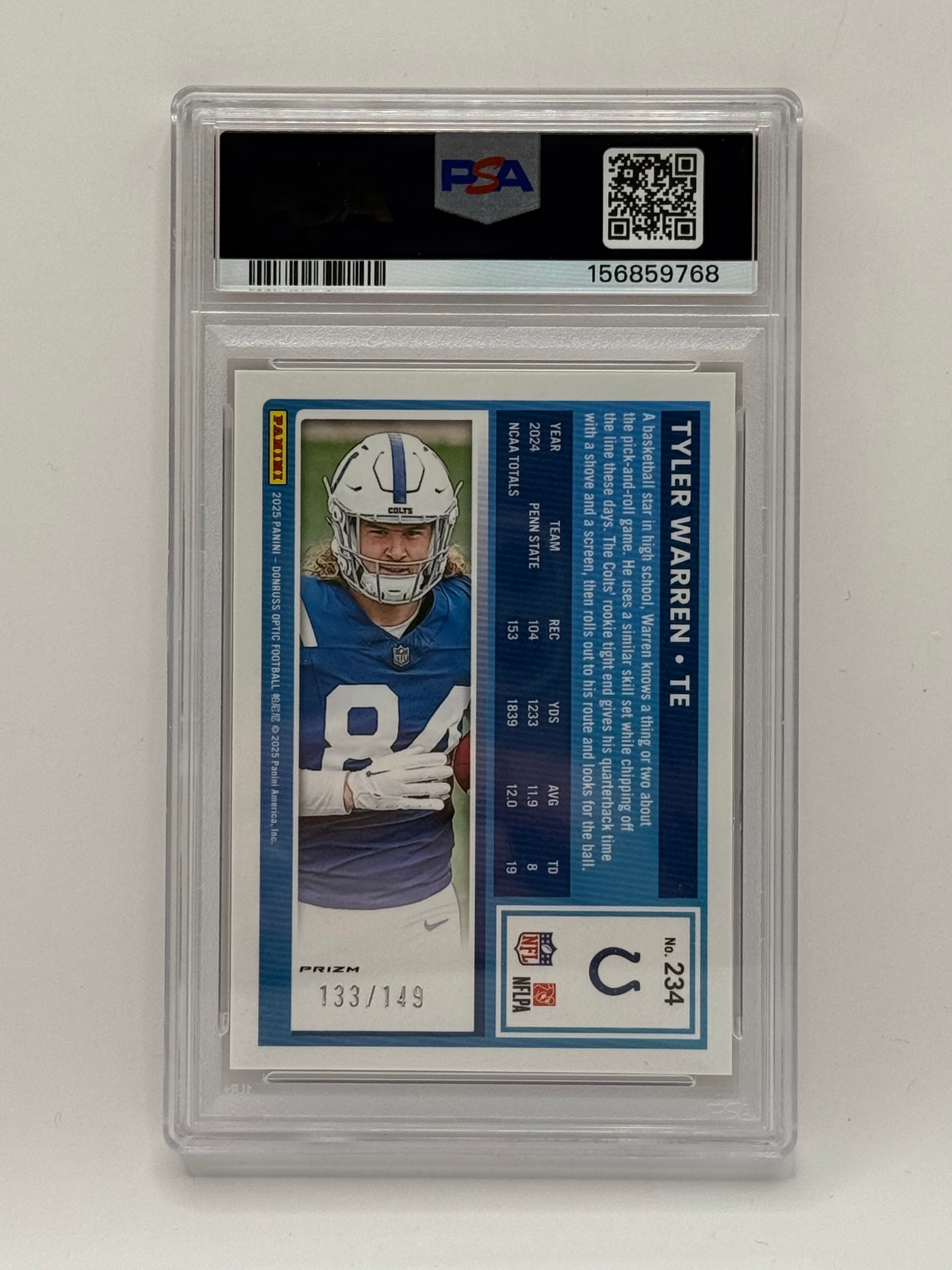Tyler Warren - 2025 Donruss Optic Red /149 Rookie Card #234 - PSA 10