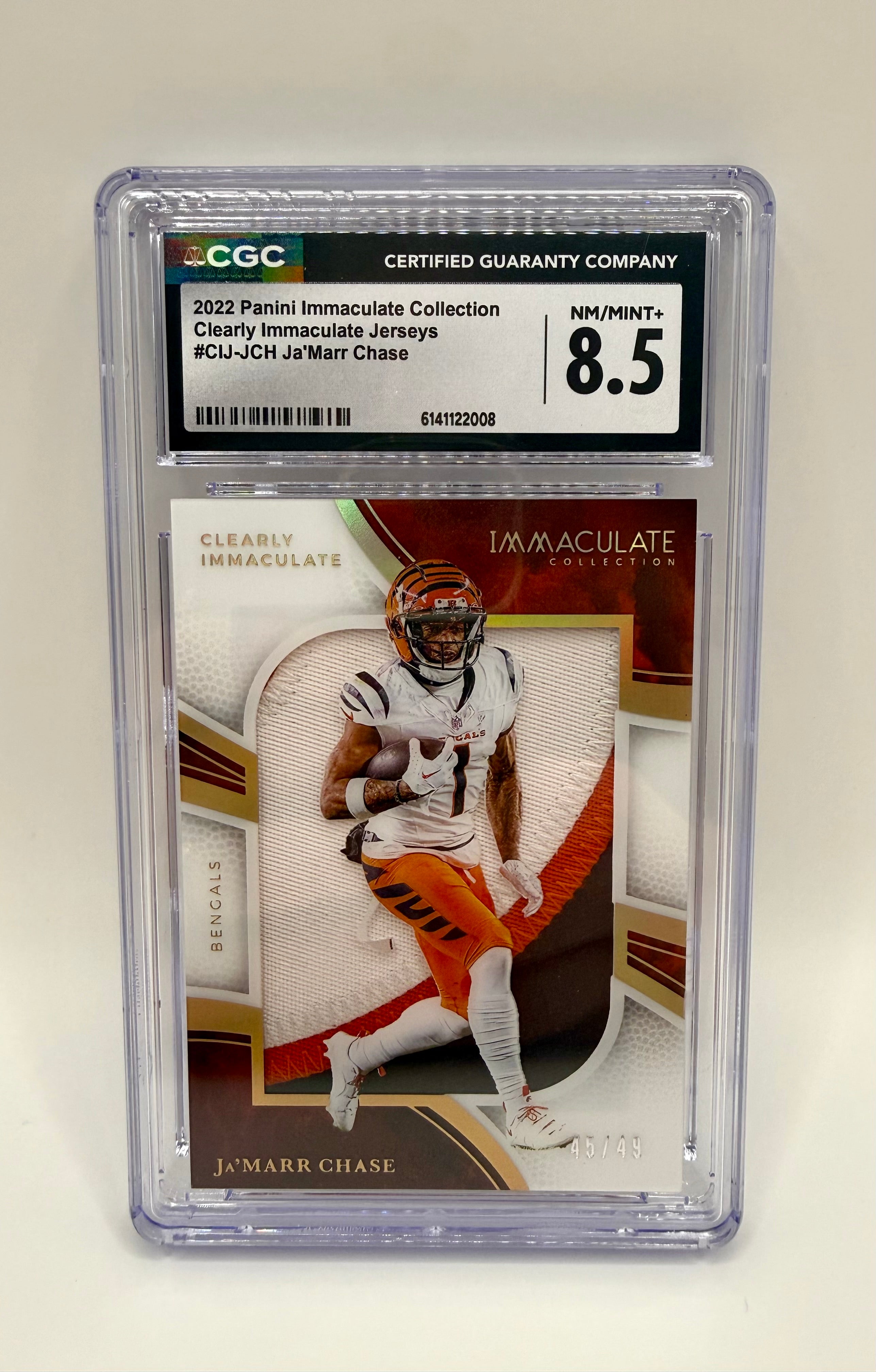 Ja’Marr Chase - 2022 Panini Clearly Immaculate Bengals Patch /49 #CIJ-JCH - CGC 8.5