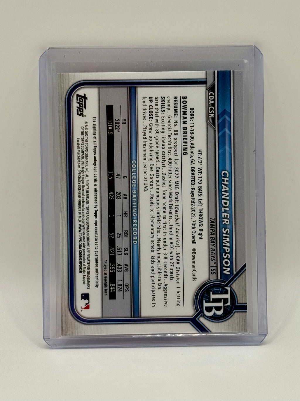 Chandler Simpson - 2022 Bowman Chrome Draft Pick Autographs #CDA-CSN