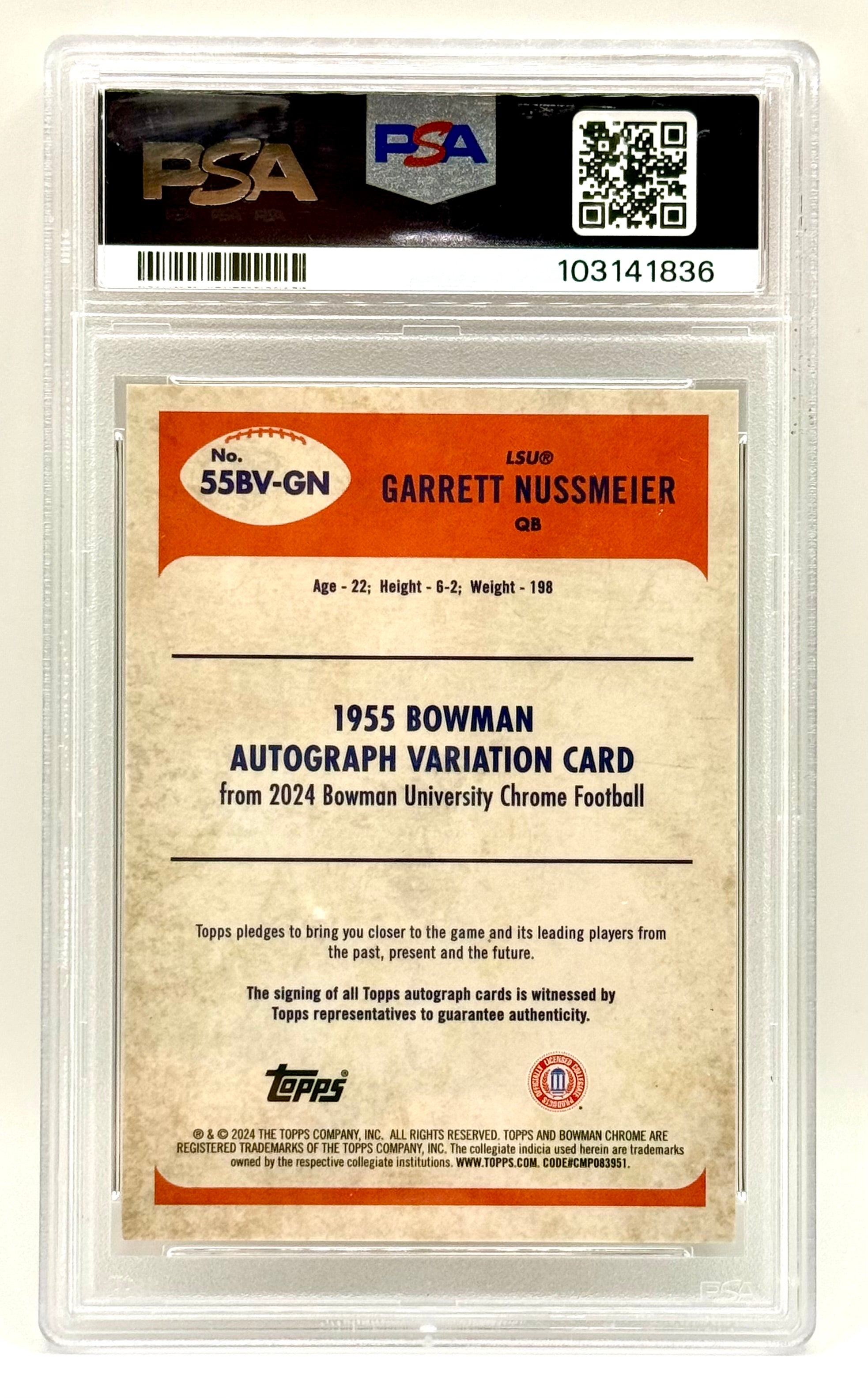 Garrett Nussmeier - 2024 Bowman U Chrome '55 Bowman #55BVGN /99 - PSA 9 MINT